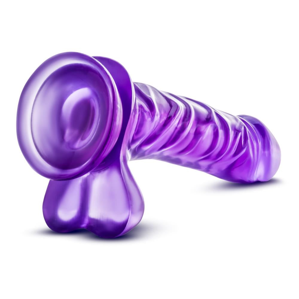 Dildo realist Blush Novelties B Yours Basic 8 - 22.8 cm lungime - 4.4 cm grosime - Compatibil cu hamuri, ventuza pentru joc hands-free - Jucarie sexuala pentru barbati, femei, cupluri - Mov transparent
