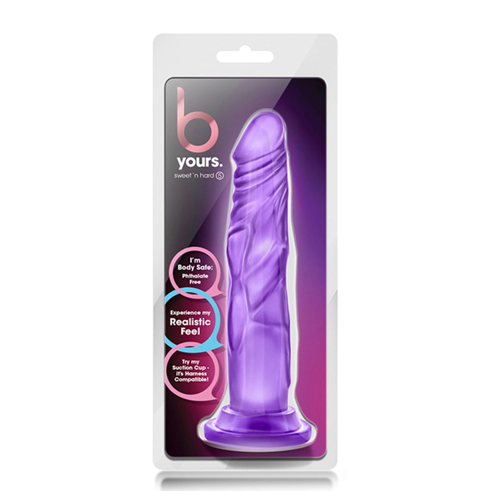 Dildo realist Blush Novelties B Yours Sweet n Hard 5 - 19 cm lungime - 3.4 cm grosime - Compatibil cu hamuri, ventuza pentru joc hands-free - Jucarie sexuala pentru barbati, femei, cupluri - Mov transparent