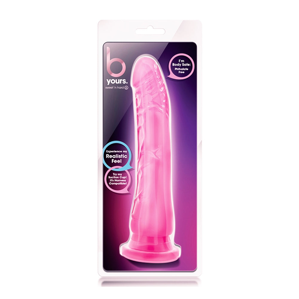 Dildo Realist Blush Novelties B Yours Sweet n Hard 6 – 21,5 cm Lungime, 5 cm Grosime – Compatibil cu Hamuri, Baza cu Ventuza pentru Jocuri Fara Maini – Jucarie Sexuala Moale si Realista pentru Barbati, Femei si Cupluri – Roz Transparent