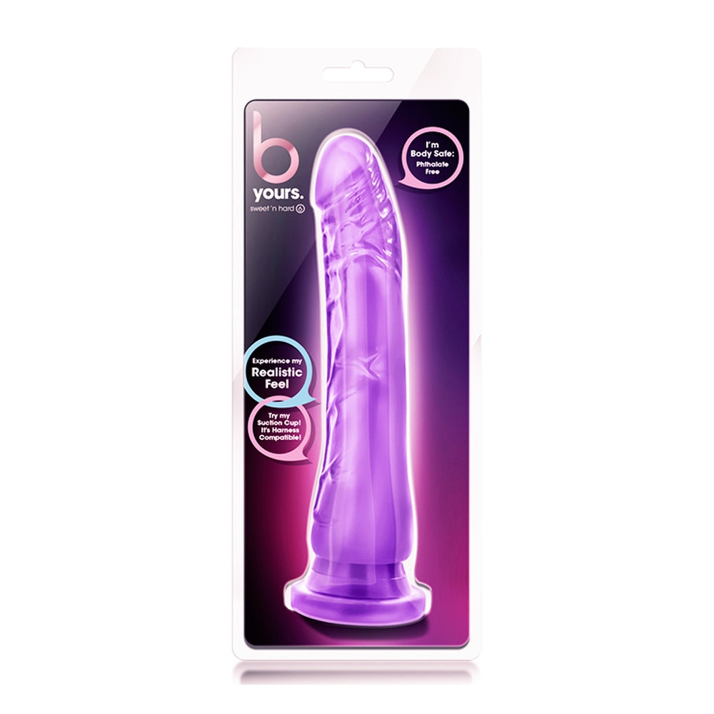 Dildo realist Blush Novelties B Yours Sweet n Hard 6 - 21.5 cm lungime - 5 cm grosime - Compatibil cu hamuri, ventuza pentru joc hands-free - Jucarie sexuala pentru barbati, femei, cupluri - Mov transparent
