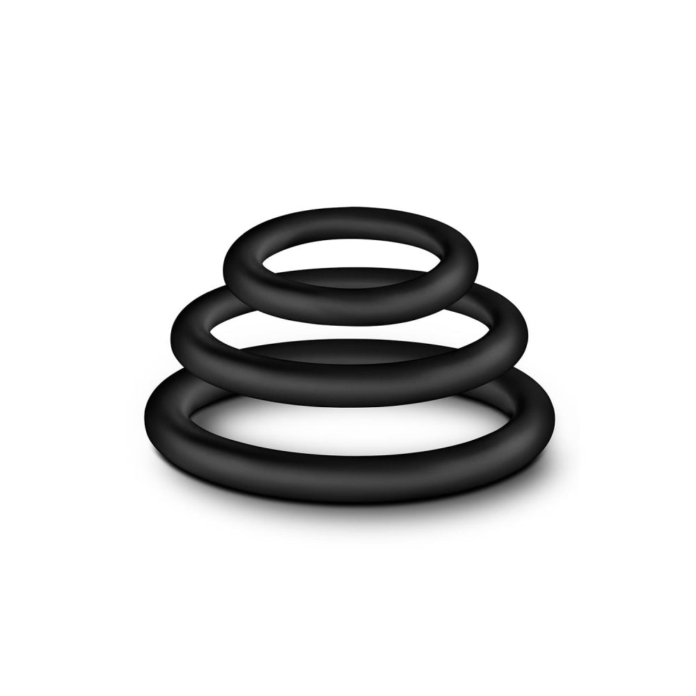 Blush Performance VS4 - Inele Penis Puria Silicon - Set de Inele C Flexibile si Durabile pentru Erectie - Compatibile cu Ham Strap On - Set 3 Bucati pentru Marirea Penisului - Negru