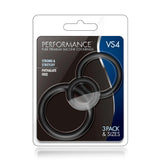 Blush Performance VS4 - Inele Penis Puria Silicon - Set de Inele C Flexibile si Durabile pentru Erectie - Compatibile cu Ham Strap On - Set 3 Bucati pentru Marirea Penisului - Negru