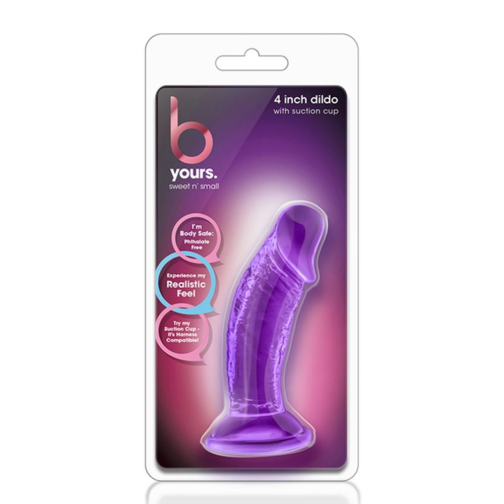 Dildo Realist Scurt Blush Novelties Sweet n' Small 11,4 cm cu Baza cu Ventuza, Compatibil cu Hamuri Strap-On, Jucarie Sexuala pentru Femei, Mov