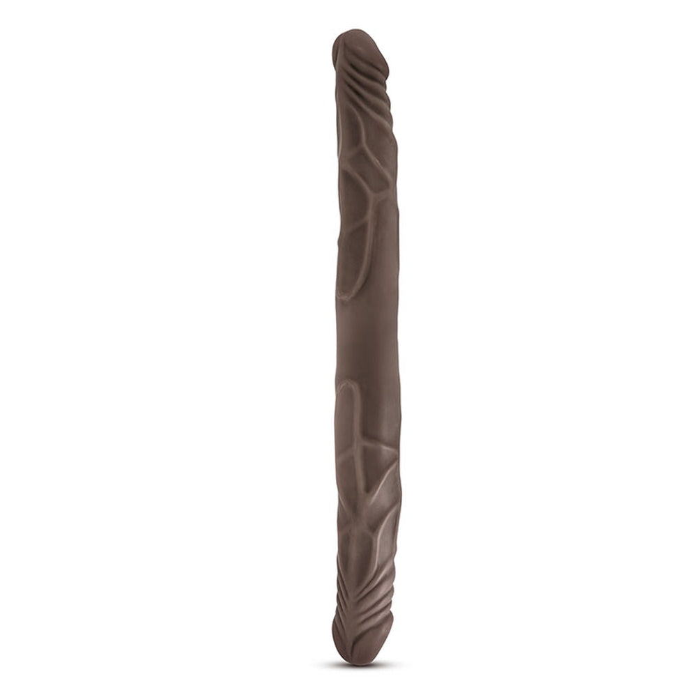 Dildo Dublu cu Design Realist Dr, Skin - Ciocolata, 35 cm - Flexibilitate versatila, Fabricat din PVC sigur pentru corp