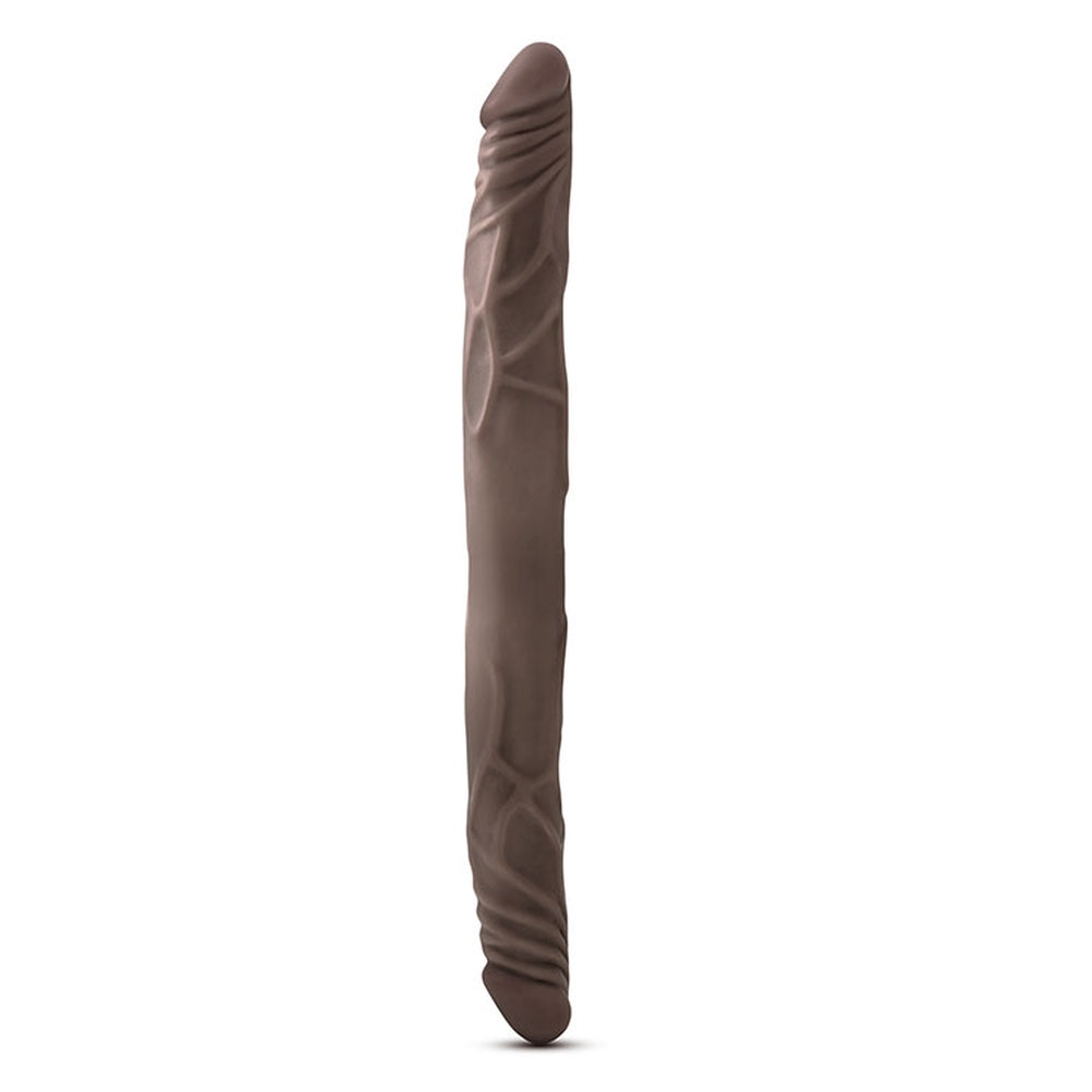 Dildo Dublu cu Design Realist Dr, Skin - Ciocolata, 35 cm - Flexibilitate versatila, Fabricat din PVC sigur pentru corp