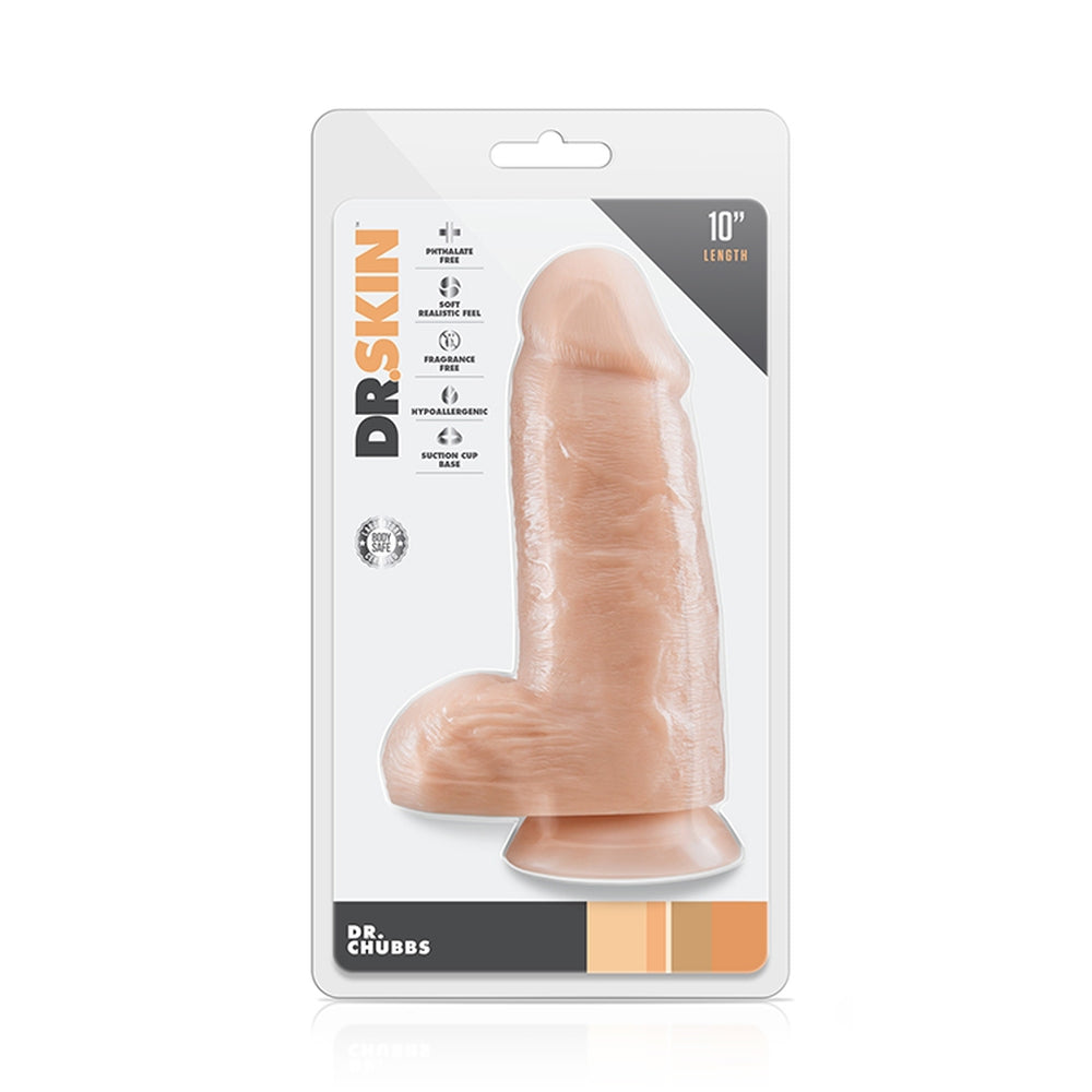 Blush, Dr. Skin Dr. Chubbs, Dildo Realist 25 cm Lungime 8 cm Grosime, Materiale Sigure pentru Corp, Cu Baza cu Ventuza, cu testicule, pentru Utilizare Fara Maini, Jucarie Sexuala Anala Vaginala pentru Experti Barbati Femei, Culorea Pielii