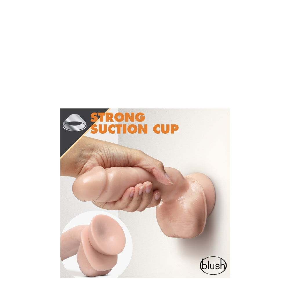 Dildo Realist Autolubrifiant Blush Novelties Dr. Skin Glide 21,5 cm cu Baza cu Ventuza, Compatibil cu Hamuri, Sigur pentru Corp, cu Testicule, Jucarie Sexuala pentru Ea, El si Cupluri – Culoare Pielii