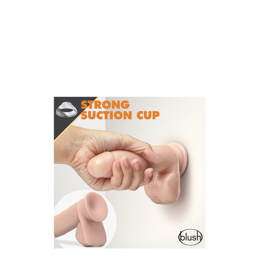 Dildo Realist Autolubrifiant Blush Novelties Dr. Skin Glide 17.8 cm cu Baza cu Ventuza, Compatibil cu Hamuri, Sigur pentru Corp, cu Testicule, Jucarie Sexuala pentru Ea, El si Cupluri – Culoarea Pielii