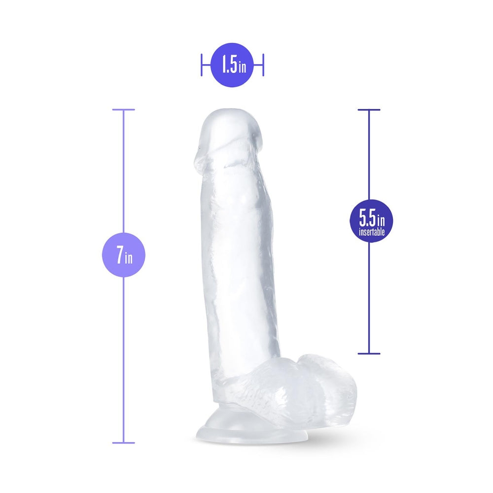 Dildo Realist Blush Novelties B Yours Diamond Gleam – 17,8 cm, cu Testicule, cu Baza cu Ventuza Puternica pentru Jocuri Fara Maini si Compatibil cu Hamuri – Curbat pentru Stimularea Punctului G – Jucarie Sexuala