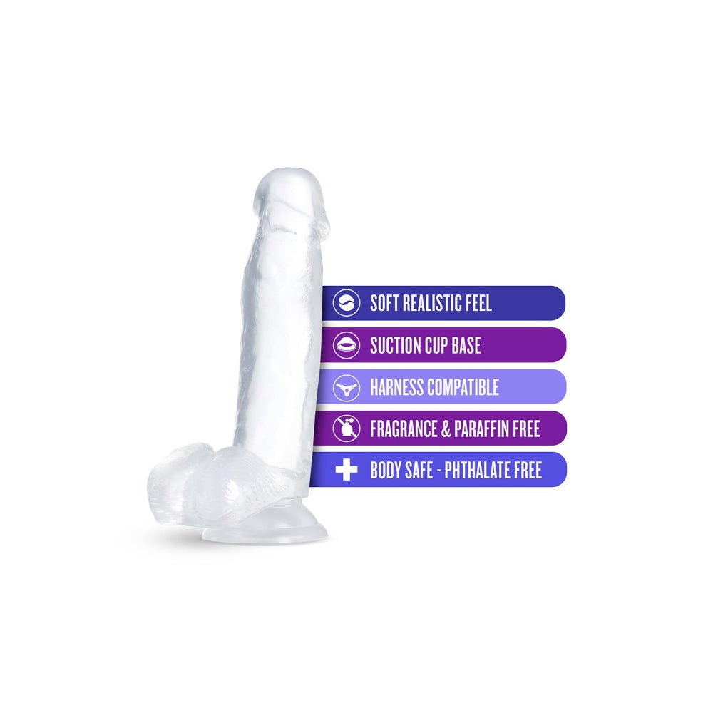 Dildo Realist Blush Novelties B Yours Diamond Gleam – 17,8 cm, cu Testicule, cu Baza cu Ventuza Puternica pentru Jocuri Fara Maini si Compatibil cu Hamuri – Curbat pentru Stimularea Punctului G – Jucarie Sexuala