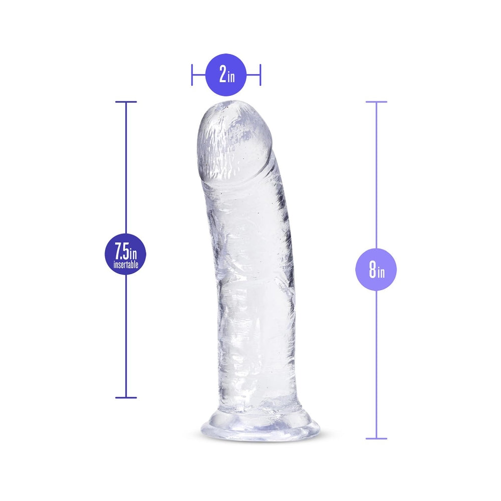 Dildo Realist Blush Novelties B Yours Plus Roar n' Ride 20,3 cm Transparent si Moale – Baza cu Ventuza Puternica pentru Jocuri Fara Maini – Compatibil cu Hamuri Strap-On – Jucarie Sexuala