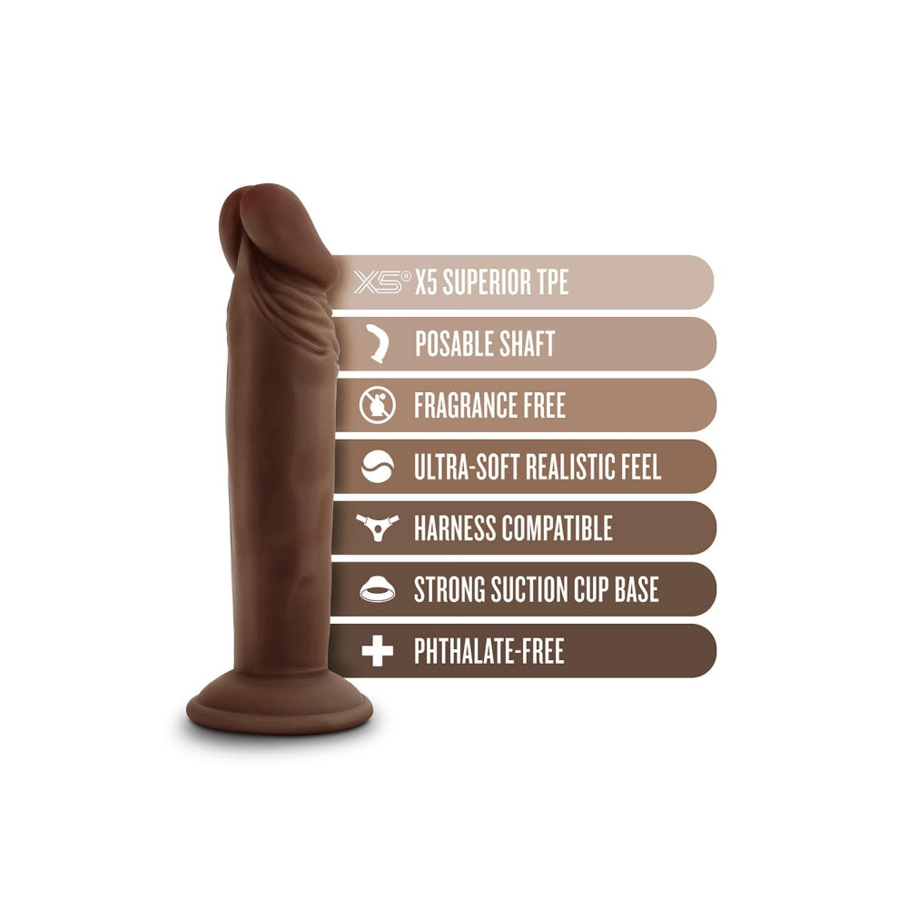 Blush Novelties Dr. Skin Plus - Dildo Realist 16.5 cm Pozabil - Baza cu Ventuza pentru Utilizare Hands-Free si Compatibil cu Ham - Jucarie Sexuala Flexibila cu Tripla Densitate pentru El Ea si Cupluri, Ciocolata