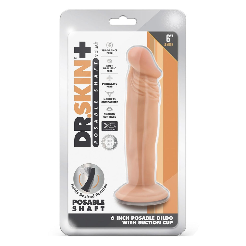 Blush Novelties Dr. Skin Plus - Dildo Realist 16.5 cm Pozabil - Baza cu Ventuza pentru Utilizare Hands-Free si Compatibil cu Ham - Jucarie Sexuala Flexibila cu Tripla Densitate pentru El Ea si Cupluri, Culoarea Pielii