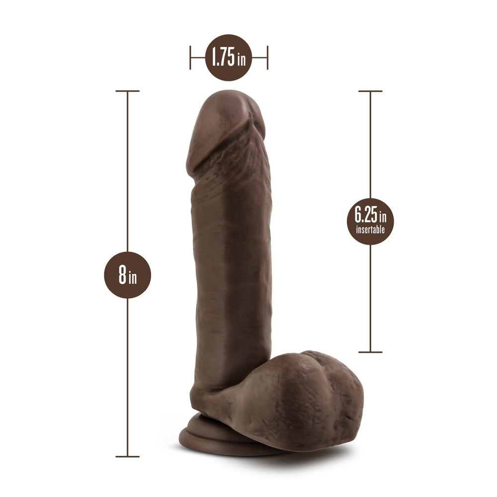 Blush Dildo Realist Dr. Skin Plus Pozabil 20.3 cm cu Ventuza Puternica, cu Testicule si Compatibil Strap-On, Sensa Feel Triple Densitate, Jucarie Sexuala Sigura din TPE pentru Femei si Cupluri, Ciocolata