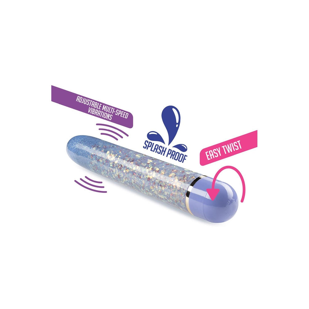Vibrator Bullet Blush The Collection Etherial Periwinkle - Lila cu sclipici roz, 17.7 cm - Vibrati Multiviteze Silentioase - sigur pentru corp si fara ftalati