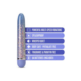 Vibrator Bullet Blush The Collection Etherial Periwinkle - Lila cu sclipici roz, 17.7 cm - Vibrati Multiviteze Silentioase - sigur pentru corp si fara ftalati