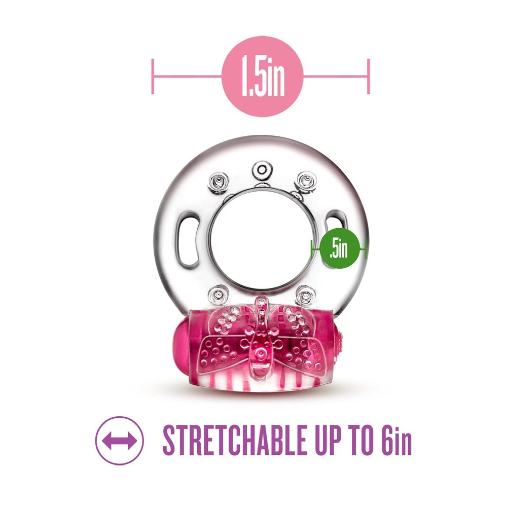 Inel vibrator Blush Novelties Play with Me Pleaser reincarcabil - 5 moduri de vibratie - Elastic, potrivit pentru toate dimensiunile de penis - Stimulator moale pentru clitoris - Potentator sexual, Roz