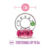 Inel vibrator Blush Novelties Play with Me Pleaser reincarcabil - 5 moduri de vibratie - Elastic, potrivit pentru toate dimensiunile de penis - Stimulator moale pentru clitoris - Potentator sexual, Roz