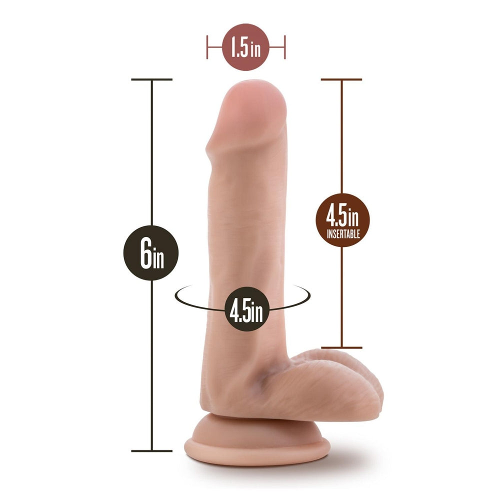 Blush Dildo Realist Dr. Skin Plus Pozabil 16.5 cm cu Ventuza Puternica, cu Testicule si Compatibil Strap-On, Sensa Feel Triple Densitate, Jucarie Sexuala Sigura din TPE pentru Femei si Cupluri, Culoarea Pielii