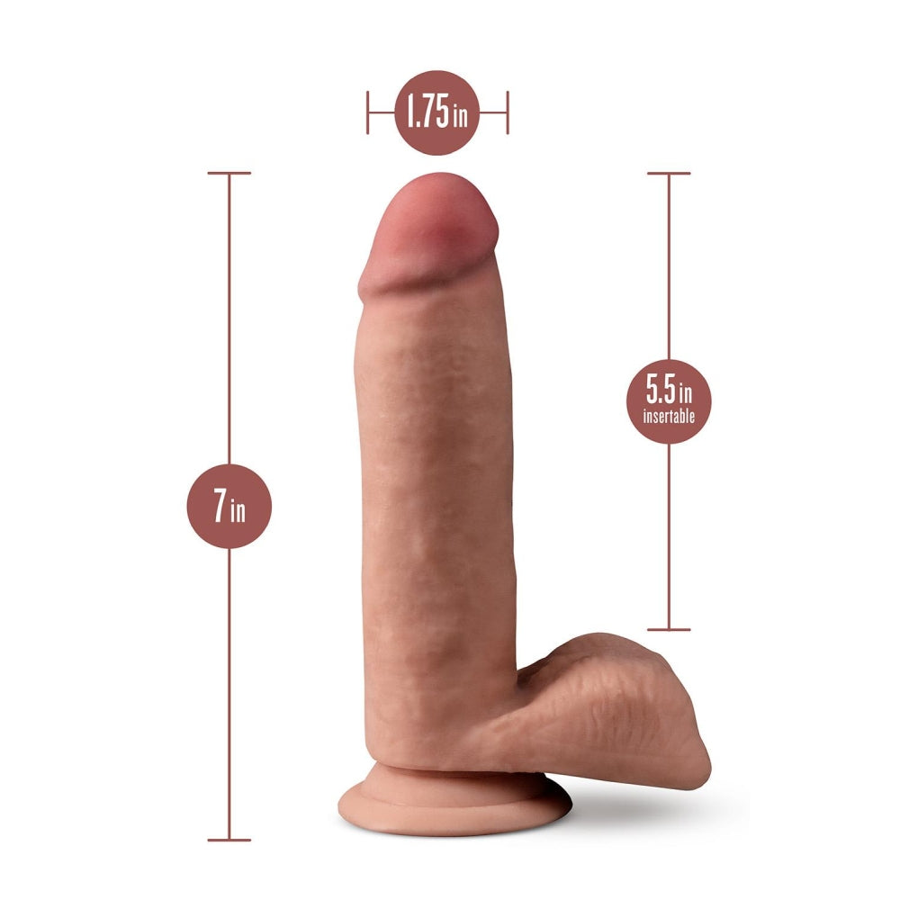 Blush Dildo Realist Dr. Skin Plus Pozabil 17.7 cm cu Ventuza Puternica, cu Testicule si Compatibil Strap-On, Sensa Feel Triple Densitate, Jucarie Sexuala Sigura din TPE pentru Femei si Cupluri, Mocha