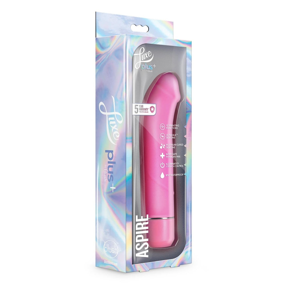Vibrator Blush Novelties Plus Aspire G-Spot - 20.9 cm, silicon Puria - 10 moduri unice de vibratie - rezistent la apa IPX7 - Roz