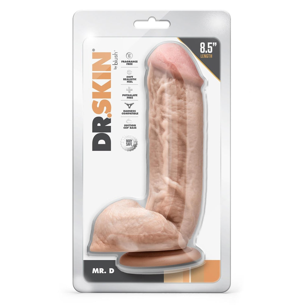 Dildo Realist Blush Novelties Dr. Skin Mr. D 21,5 cm cu Ventuza – Aspect si Senzatie Realista, Gros si Lung cu Vene Pronuntate – Compatibil cu Hamuri – Jucarie Sexuala pentru Cupluri – Culoarea Pielii