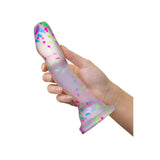 Dildo Stralucitor in Intuneric Blush Novelties Neo Elite Purio din Silicon - 19 cm Dildo Transparent cu Confetti - Curbe Speciale pentru Stimularea Punctului G si P - Baza cu ventuza-Suprafata Neteda si Non-poroasa - Jucarie Sexuala