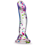 Dildo Stralucitor in Intuneric Blush Novelties Neo Elite Purio din Silicon - 19 cm Dildo Transparent cu Confetti - Curbe Speciale pentru Stimularea Punctului G si P - Baza cu ventuza-Suprafata Neteda si Non-poroasa - Jucarie Sexuala