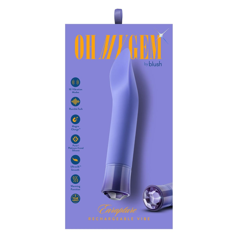 Vibrator Blush Novelties Oh My Gem Enrapture - 6.25 cm, silicon Puria - 5 viteze si 5 moduri unice de vibratie cu functie de incalzire - reincarcabil USB cu cablu inclus - Tanzanit