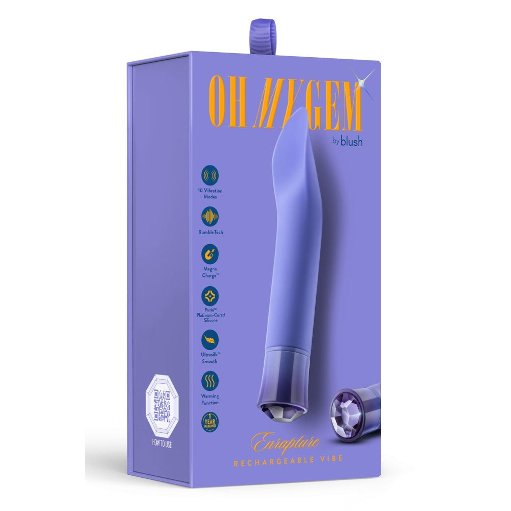 Vibrator Blush Novelties Oh My Gem Enrapture - 6.25 cm, silicon Puria - 5 viteze si 5 moduri unice de vibratie cu functie de incalzire - reincarcabil USB cu cablu inclus - Tanzanit