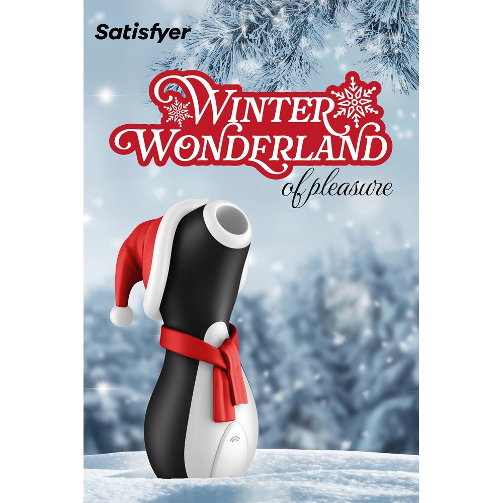 Stimulator de Clitoris cu Suctiune Satisfyer Pinguin, Editie Limitata Sarbatori, rezistent la apa, silentios, 11 moduri de stimulare