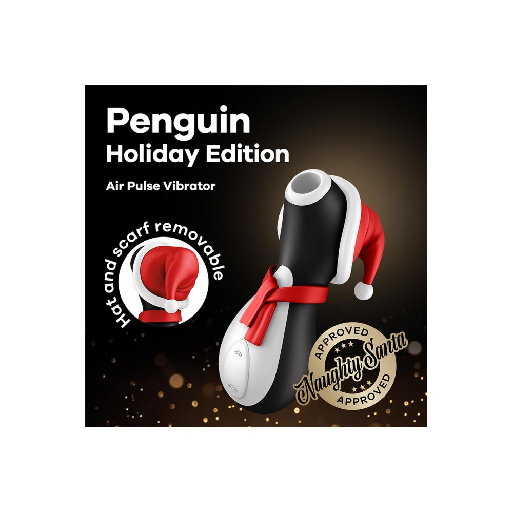 Stimulator de Clitoris cu Suctiune Satisfyer Pinguin, Editie Limitata Sarbatori, rezistent la apa, silentios, 11 moduri de stimulare