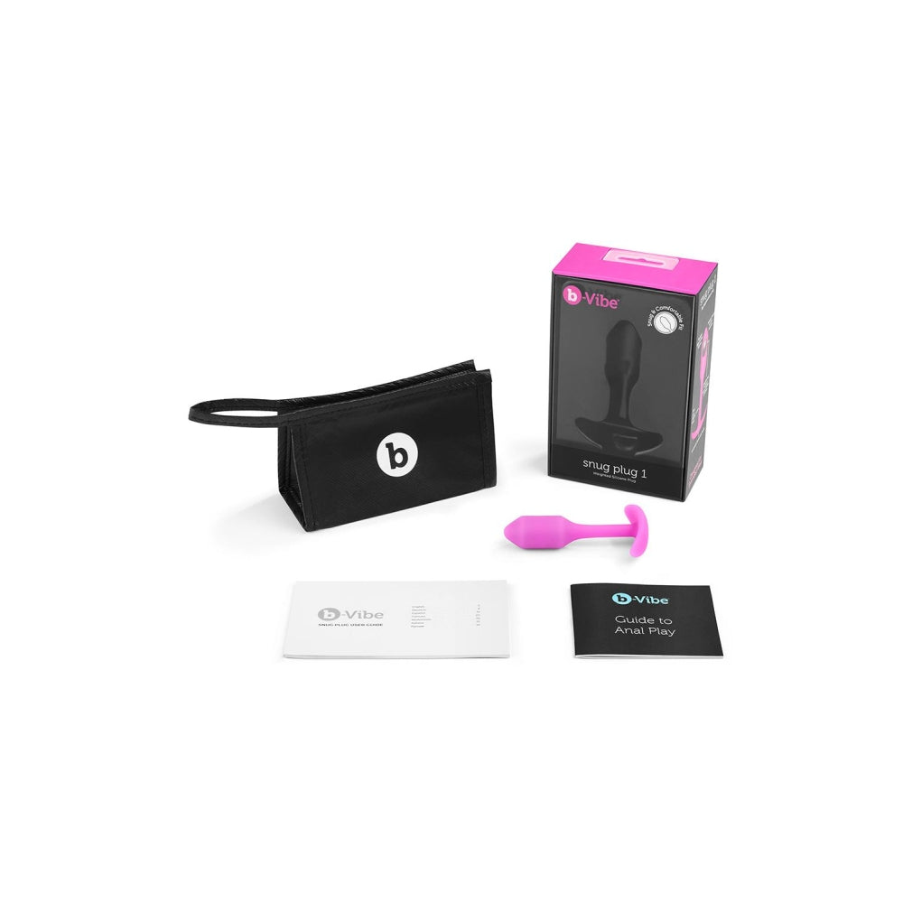 Dop Anal B-Vibe Snug Plug 1 Butt Plug, Small, Fucsia, cu bile ponderate, 8.6 cm