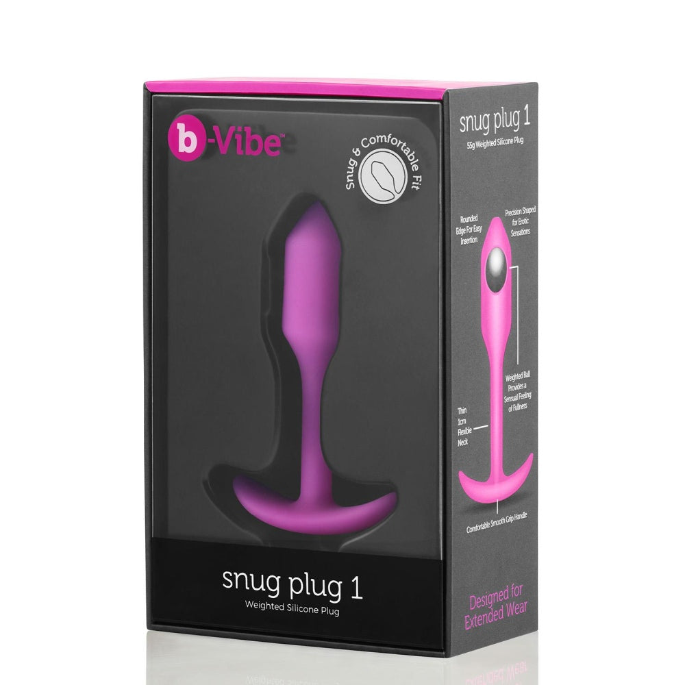 Dop Anal B-Vibe Snug Plug 1 Butt Plug, Small, Fucsia, cu bile ponderate, 8.6 cm