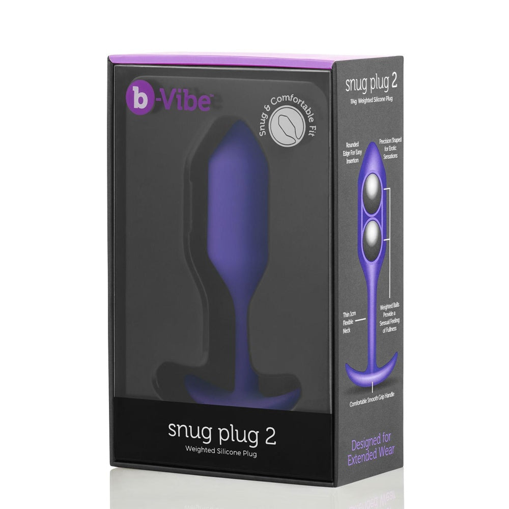 Dop Anal B-Vibe Snug Plug 2 Butt Plug, Medium, Mov, cu bile ponderate, 10.5 cm