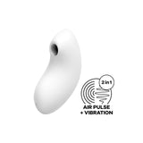 Vibrator Satisfyer Vulva Lover 2 Alb - stimulator dublu cu tehnologie Air Pulse, design cu forma curbata - 11 Moduri Pulsatii, 10 Moduri Vibratii - reincarcabil, rezistent la apa IPX7