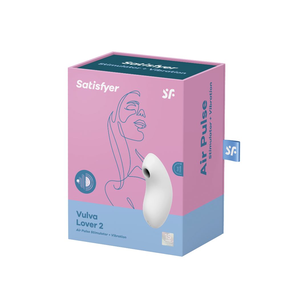 Vibrator Satisfyer Vulva Lover 2 Alb - stimulator dublu cu tehnologie Air Pulse, design cu forma curbata - 11 Moduri Pulsatii, 10 Moduri Vibratii - reincarcabil, rezistent la apa IPX7