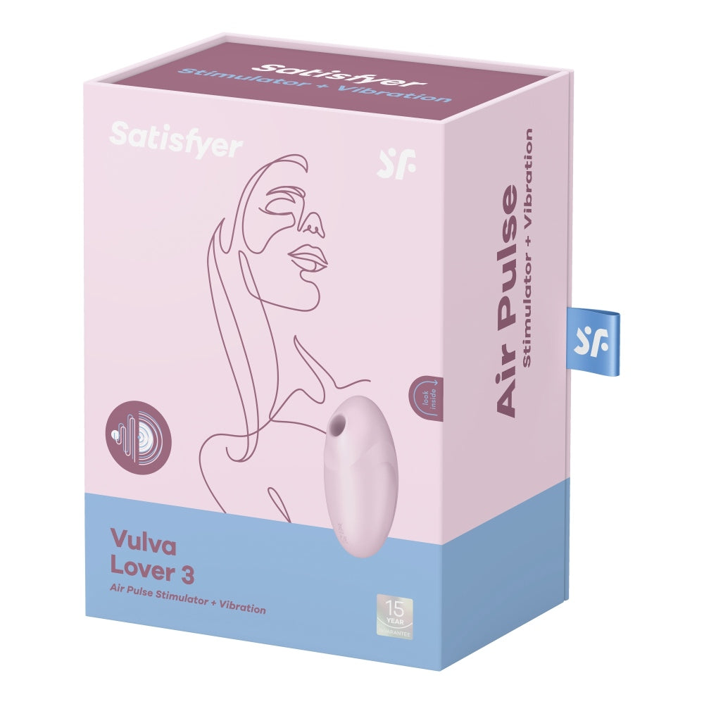Vibrator Satisfyer Vulva Lover 3 Roz - stimulator dublu cu tehnologie Air Pulse, design cu forma curbata - 11 Moduri Pulsatii, 10 Moduri Vibratii - reincarcabil, rezistent la apa IPX7