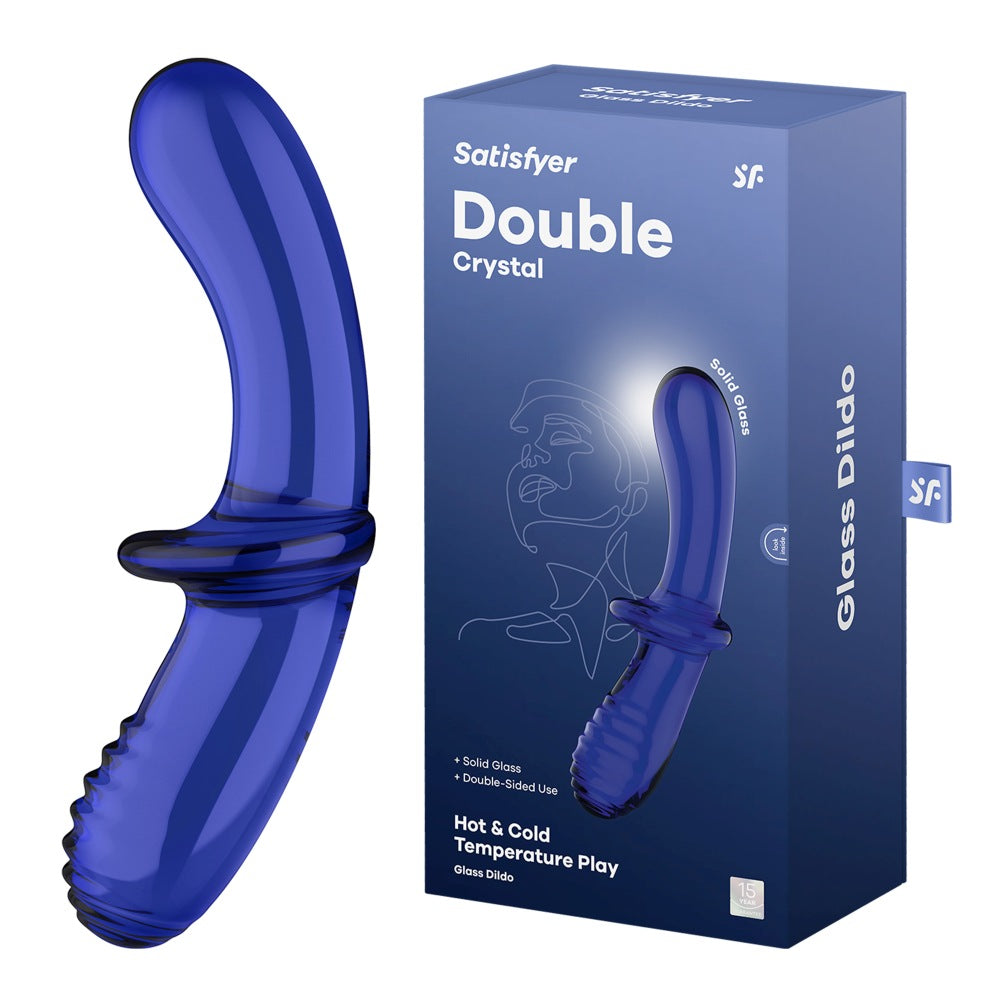 Dildo Satisfyer Double Crystal, 20 cm Punct G, Dildo din Sticla Borosilicat, Structura Neteda si Striata, Maner si Baza Larga pentru Utilizare Sigura, Ideal pentru Jocuri de Temperatura Calda si Rece