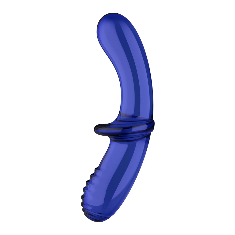 Dildo Satisfyer Double Crystal, 20 cm Punct G, Dildo din Sticla Borosilicat, Structura Neteda si Striata, Maner si Baza Larga pentru Utilizare Sigura, Ideal pentru Jocuri de Temperatura Calda si Rece