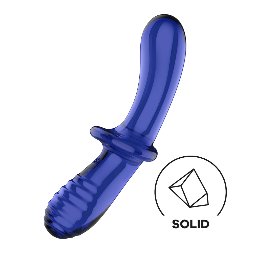 Dildo Satisfyer Double Crystal, 20 cm Punct G, Dildo din Sticla Borosilicat, Structura Neteda si Striata, Maner si Baza Larga pentru Utilizare Sigura, Ideal pentru Jocuri de Temperatura Calda si Rece