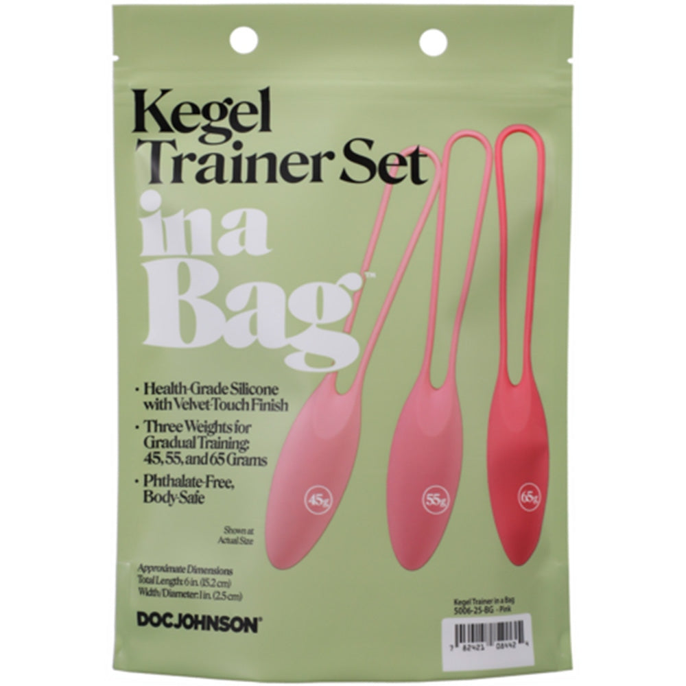 Set Doc Johnson Bile Kegel din Silicon - Trei Bile Kegel cu Greutati Diferite pentru Antrenament Gradual: 45, 55 si 65 Grame, Roz