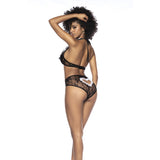 Costum Sexy de Menajera Frantuzoaica Negru - top halter cu volane, chiloti cu talie inalta, accesorii decorative - ideal pentru role play in cuplu