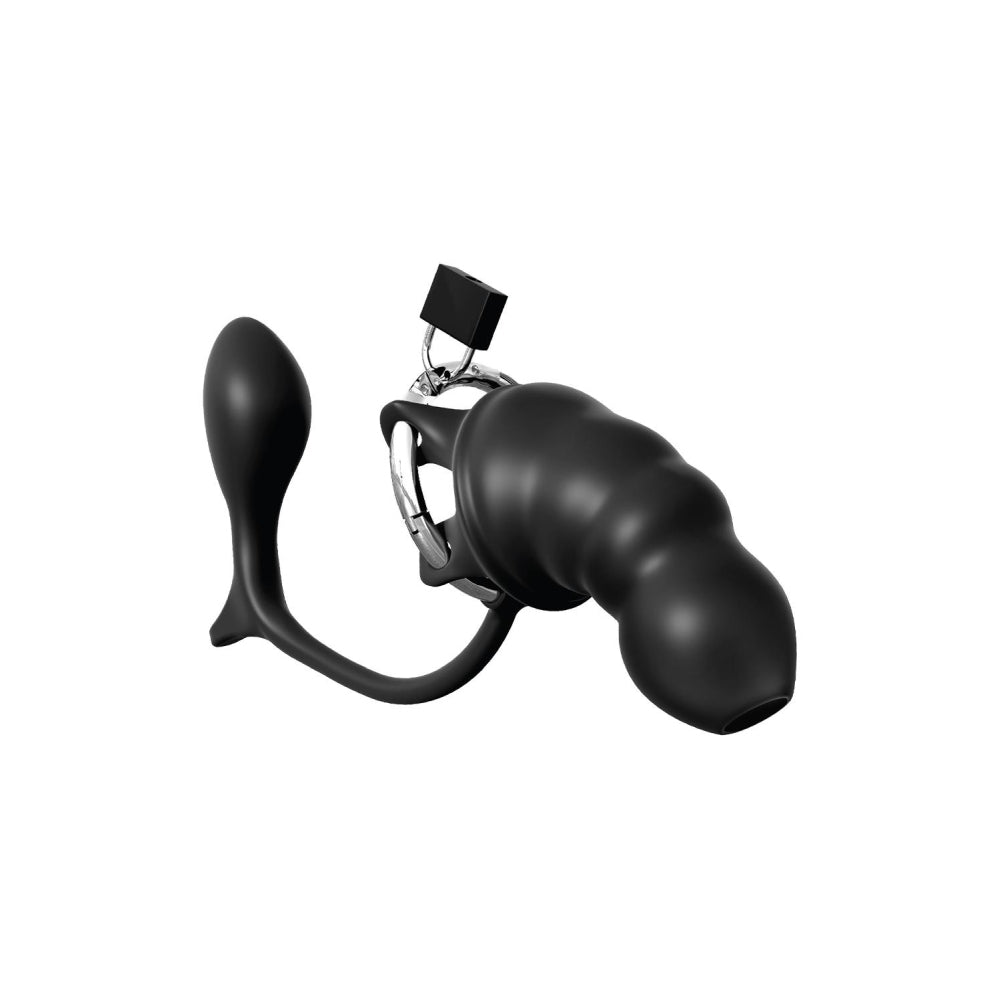 Jucarie Fetish Castitate Ass-Gasm Cock Blocker - Cusca pentru Penis cu Dop Anal - Inel de otel inoxidabil reglabil - Perfect pentru incepatori si entuziasti