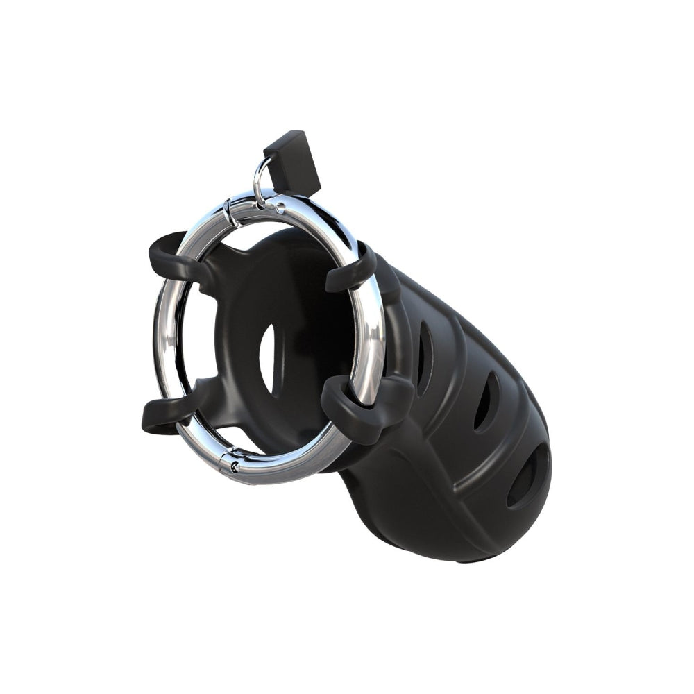Cusca BDSM Castitate Pentru Penis Neagra - din Silicon cu inel de metal reglabil - Cusca ventilata - design reglabil pentru orice dimensiune de penis