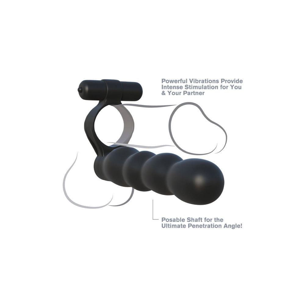 Penetrator Dublu Pipedream Fantasy C-Ringz - Negru, 14 cm - cu Vibratii puternice - Inel pentru penis elastic - Rezistent la Apa