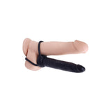 Penetrator Dublu Pipedream Double Trouble - Negru, 14.4 cm - Bucle elastice pentru sustinere, design realistic - compatibil cu strap-on, ideal pentru cupluri care vor dubla penetrare