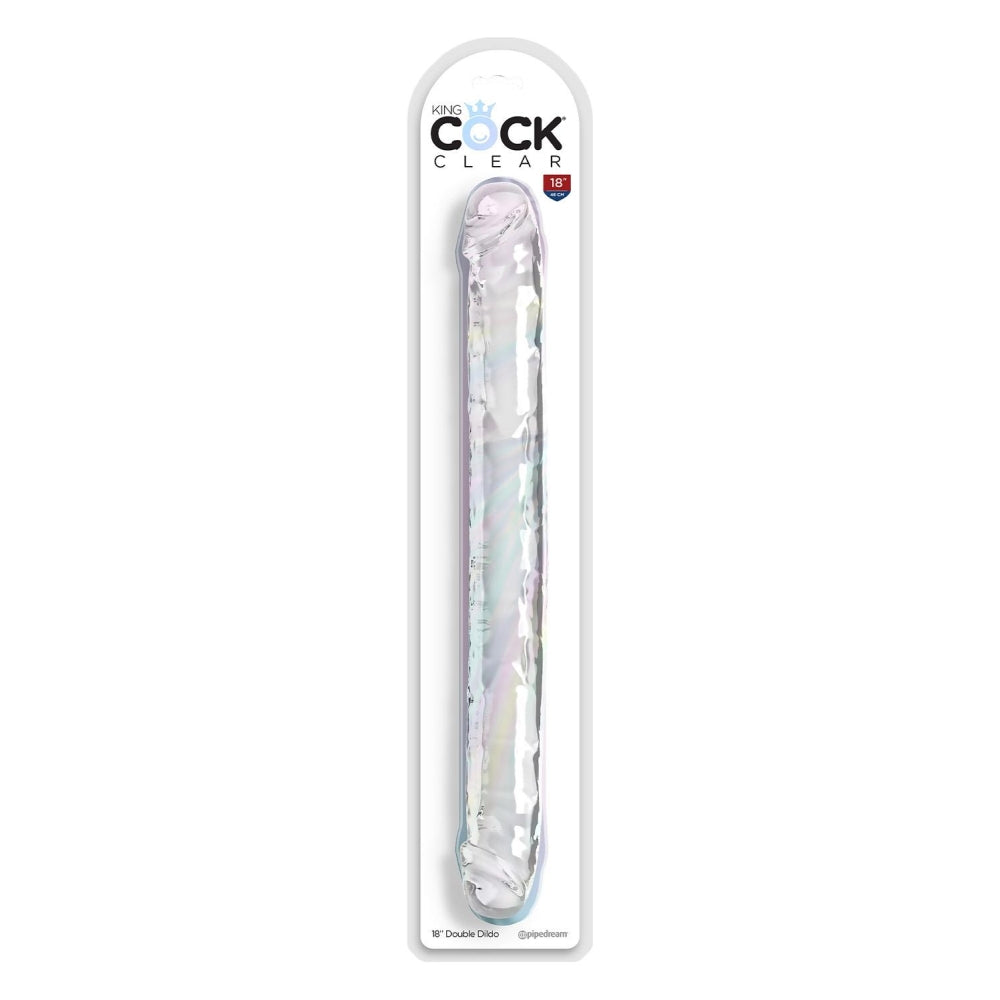 Dildo Dublu Realist King Cock - Transparent, 45 cm - Design cu detalii realistice - Ideal pentru jocuri solo sau in cuplu