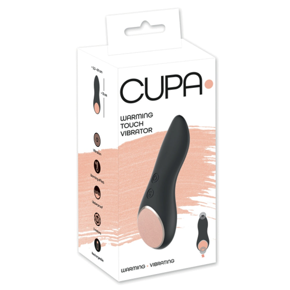 Vibrator lay-on cu functie de incalzire Cupa Warming Touch, 10 moduri de vibratie, rezistent la apa, silicon catifelat, reincarcabil USB