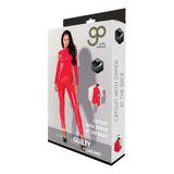 Catsuit Guilty Pleasure Datex Rosu – Maneci Lungi, Fermoar la Spate, Aspect Stralucitor de Latex, Confortabil si Elastic